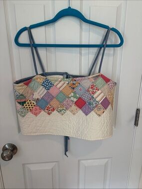 Patchwork Quilted Camisole Crop Top in Cream Multi